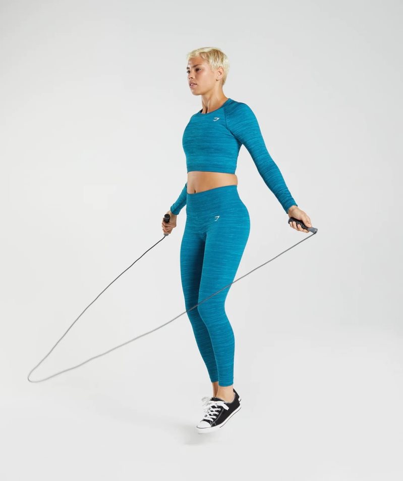 Women's Gymshark Adapt Marl Seamless Long Sleeve Cropped Tops Turquoise | CA 5ND071